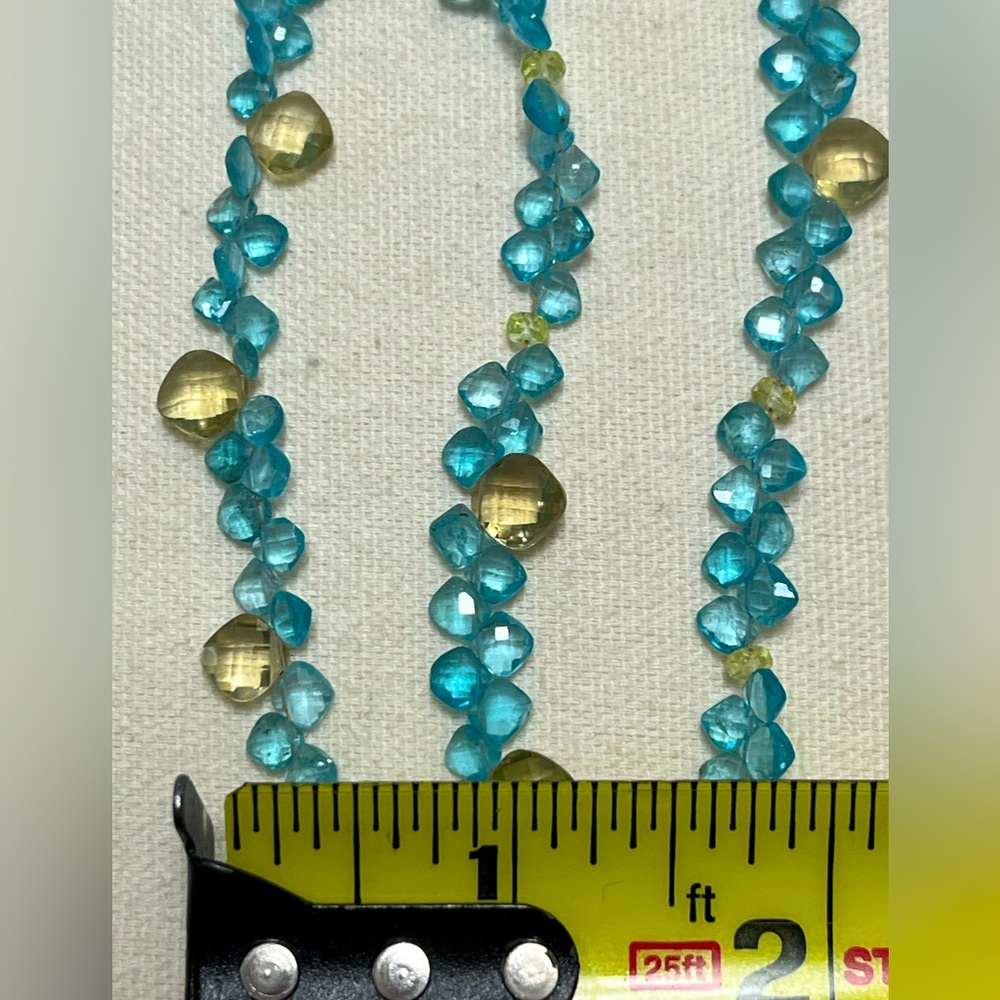 3 strand blue topaz & lemon citrine gemstone bracelet 14k gold clasp - Picture 6 of 13